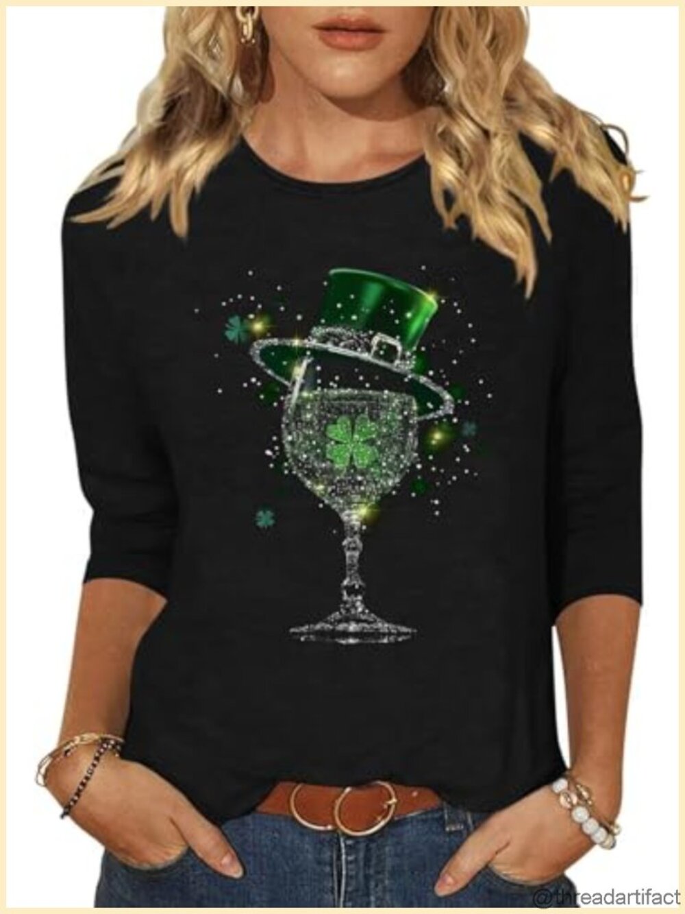 Women's 3/4 Sleeve Crew Neck Love Heart Graphic T-Shirt